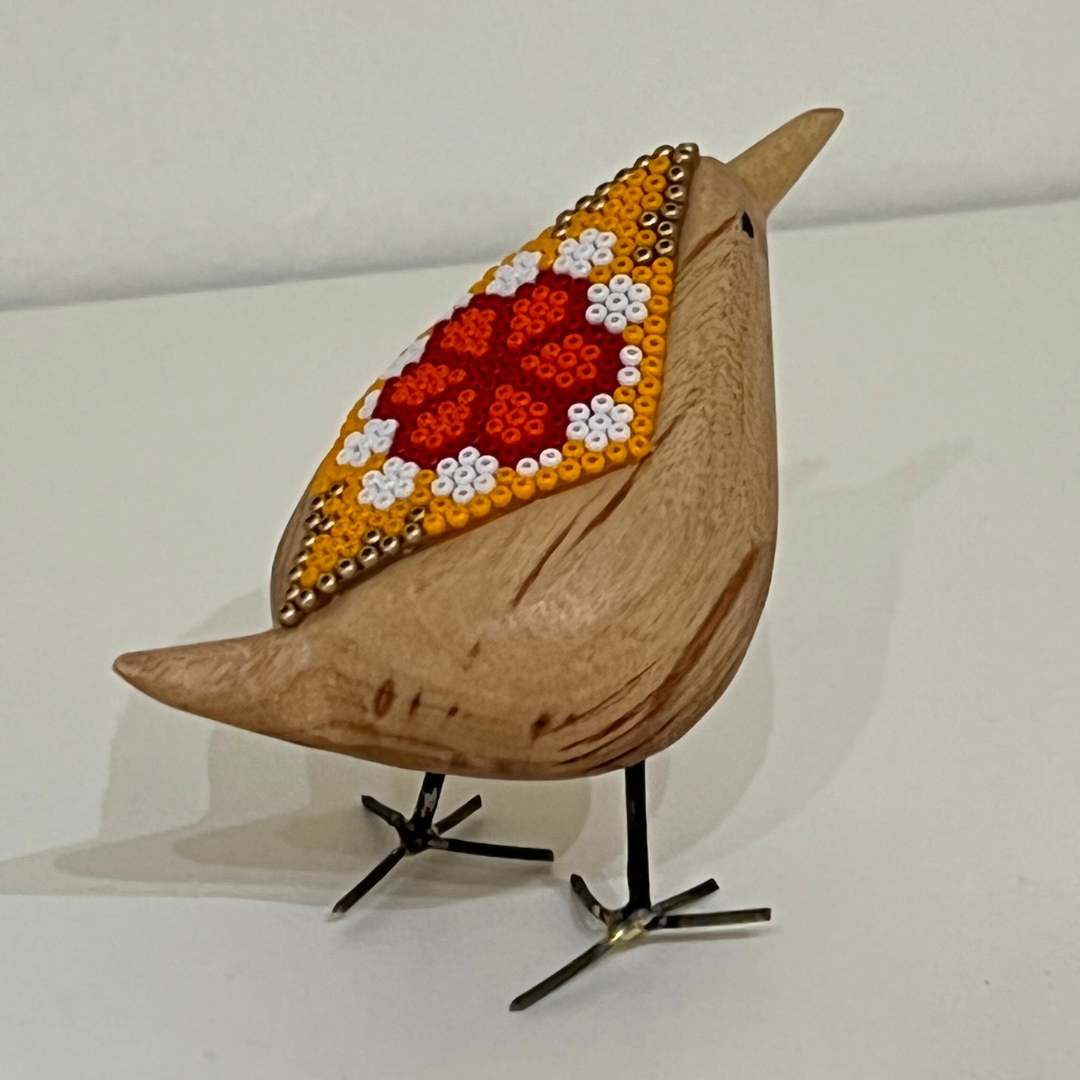 Pájaro Mini de Madera con Arte Huichol