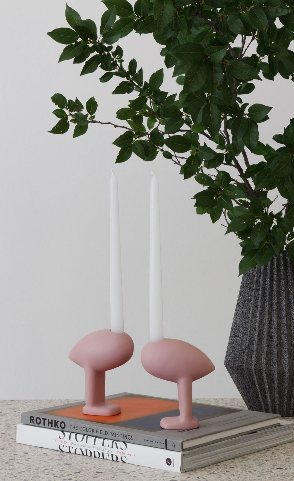 Par de Avestruces candelabro de Resina Rosa