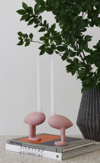 Par de Avestruces candelabro de Resina Rosa