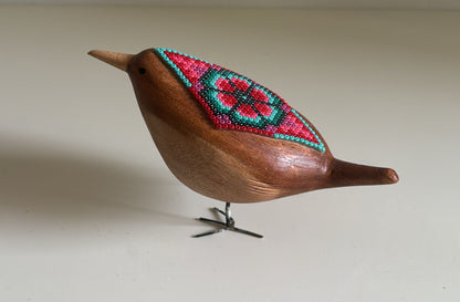 Pájaro de Madera con Arte Huichol