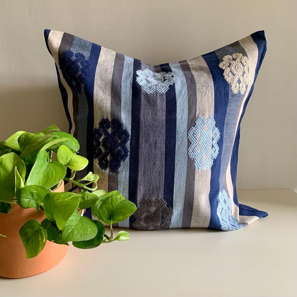 Funda de Cojín Decorativo Rayas Azul y Gris