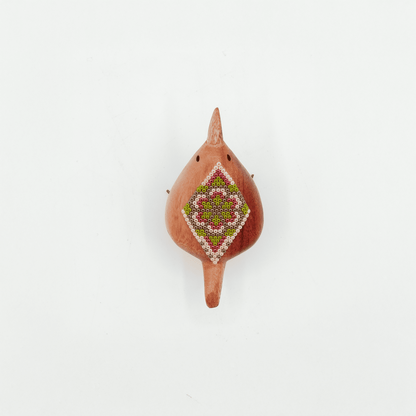 Pájaro Mini de Madera con Arte Huichol