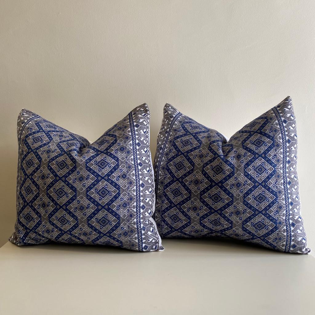 Funda de Cojín Decorativo Azul con Gris
