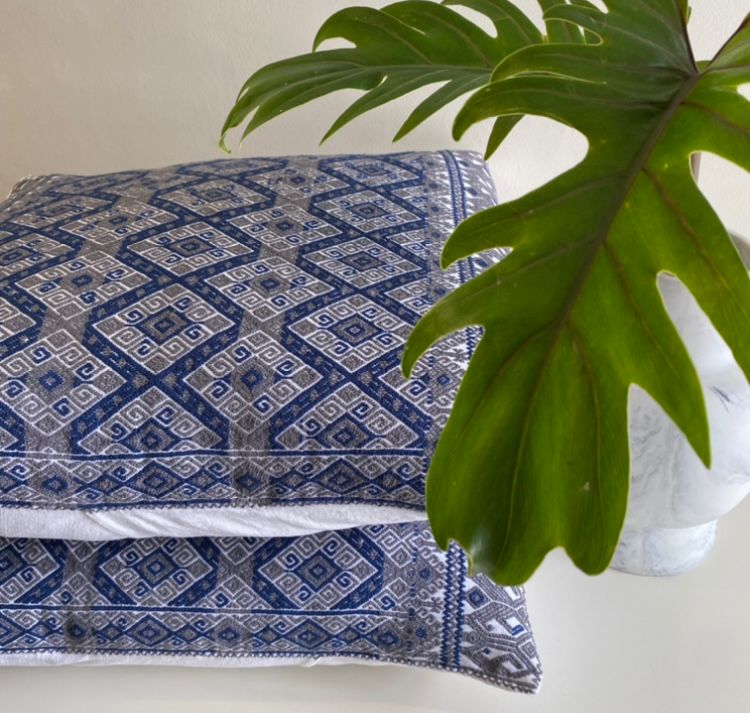 Funda de Cojín Decorativo Azul con Gris