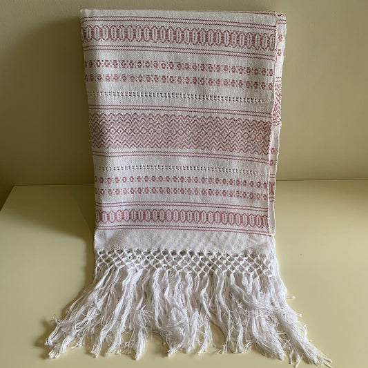 Rebozo Blanco con Rojo