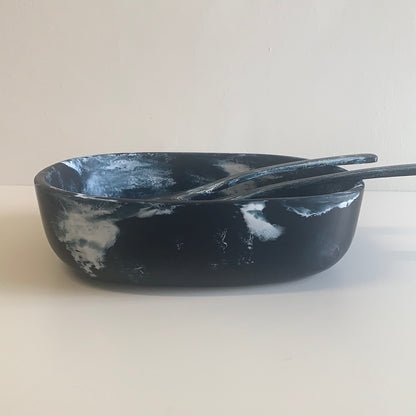 Ensaladera Rectangular de Resina Con Cucharas Modelo Océano